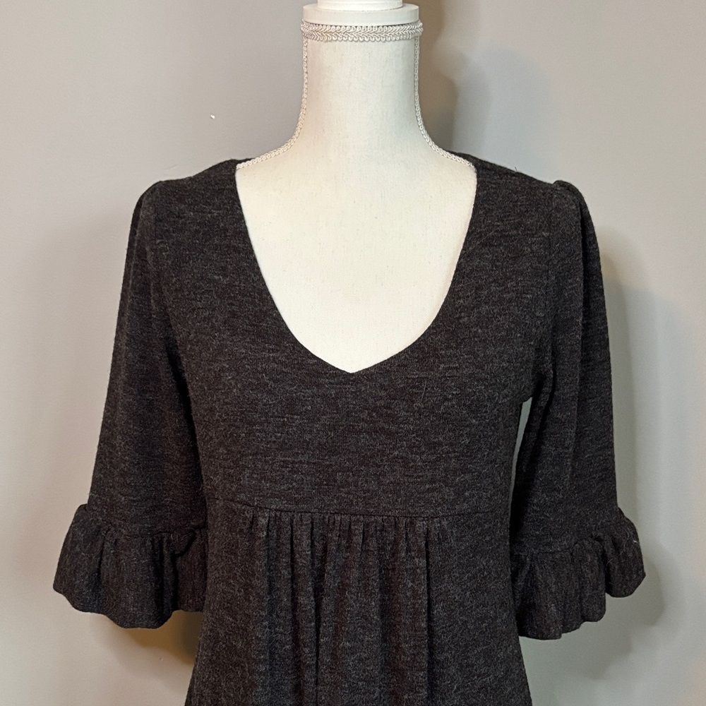 Black Ruffle Sleeve Sweater Dress